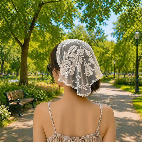 Bride Headscarf, White Lace Embroidered Tulle Bandana Headwear for Women Wedding Bridal Shower Veil Headband Decorations Bachelorette Party Head Scarf Gift & Accessories in Kuwait