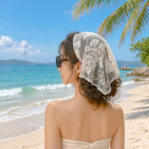 Bride Headscarf, White Lace Embroidered Tulle Bandana Headwear for Women Wedding Bridal Shower Veil Headband Decorations Bachelorette Party Head Scarf Gift & Accessories in Kuwait