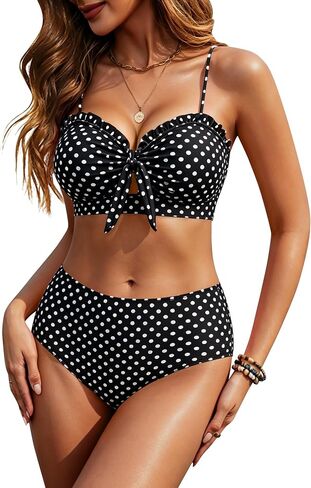 HORISUN 2 Piece Bikini Set for Women Knotted Front High Waisted Swimsuits Ruffle Trim Bathing Suit Beach Swimwear in Saudi Arabia