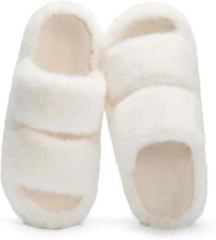 Womens Fuzzy Open-toe Slippers Fluffy Soft Comfy Memory Foam Indoor House Shoes Faux Fur in Saudi Arabia