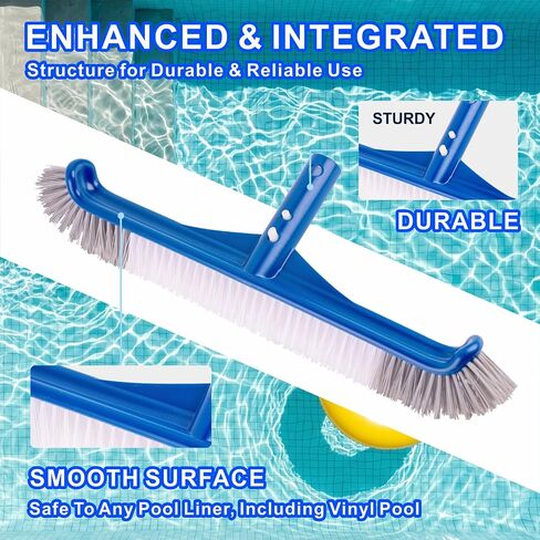 Pool Brush, 17.5" Super Sturdy Pool Brushes for Cleaning Pool Walls, Tiles & Floors, Heavy Duty Polished Aluminum Pool Brush Head with EZ Clip & Safe for Vinyl Pool in Kuwait