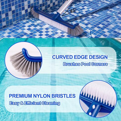 Pool Brush, 17.5" Super Sturdy Pool Brushes for Cleaning Pool Walls, Tiles & Floors, Heavy Duty Polished Aluminum Pool Brush Head with EZ Clip & Safe for Vinyl Pool in Kuwait