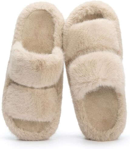 Womens Fuzzy Open-toe Slippers Fluffy Soft Comfy Memory Foam Indoor House Shoes Faux Fur in Saudi Arabia