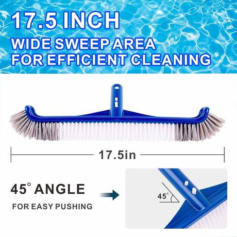 Pool Brush, 17.5" Super Sturdy Pool Brushes for Cleaning Pool Walls, Tiles & Floors, Heavy Duty Polished Aluminum Pool Brush Head with EZ Clip & Safe for Vinyl Pool in Kuwait