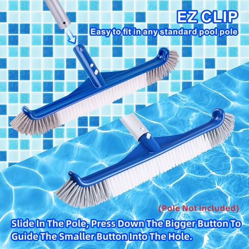 Pool Brush, 17.5" Super Sturdy Pool Brushes for Cleaning Pool Walls, Tiles & Floors, Heavy Duty Polished Aluminum Pool Brush Head with EZ Clip & Safe for Vinyl Pool in Kuwait