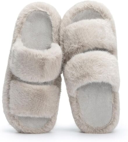 Womens Fuzzy Open-toe Slippers Fluffy Soft Comfy Memory Foam Indoor House Shoes Faux Fur in Saudi Arabia