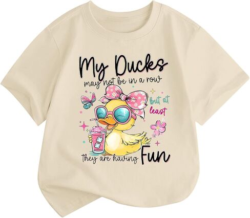 Cute Duck Shirts for Girls Funny Cartoon Graphic Tees Kawaii Bow Short Sleeve Shirt My Ducks Printed Cotton T-Shirt in Saudi Arabia