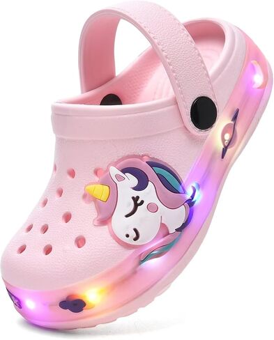 XPKWS Toddler Clogs Kids Slippers Light up Sandals Boys Girls LED Garden Shoes Cartoon Slides Slip on Lightweight Beach Pool Quick Dry in Saudi Arabia