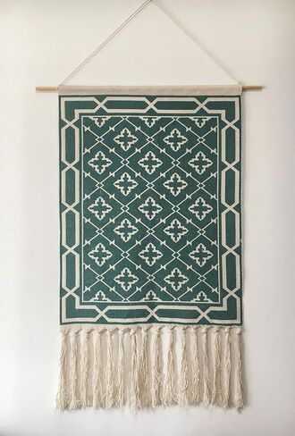 Macrame Woven Wall Tapestry Hanging Art, 20x34 Extra Large Boho Chic Bohemian Morocco Dark Green Geometric Tapestries Decor for Apartment Dorm Kids Living Room Bedroom Door Entrance in Saudi Arabia