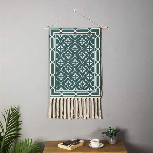 Macrame Woven Wall Tapestry Hanging Art, 20x34 Extra Large Boho Chic Bohemian Morocco Dark Green Geometric Tapestries Decor for Apartment Dorm Kids Living Room Bedroom Door Entrance in Saudi Arabia