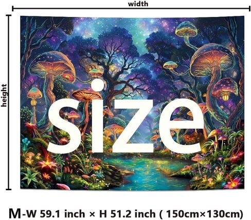 Dermijer Blacklight Mushroom Tapestry UV Reactive Misty Forest Tapestries Fantasy Night Nature Landscape Tapestry Neon Aesthetic Wall Hanging Decor for Bedroom Home 59.1L x 51.2W in Saudi Arabia