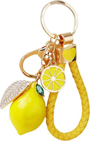 Lemon Keychain with Sparkling Crystals - Durable Alloy Key Ring, Cute Bag Charm for Women Men, Gift-Ready Backpack & Car Key Accessory (Sunshine Yellow) in Saudi Arabia