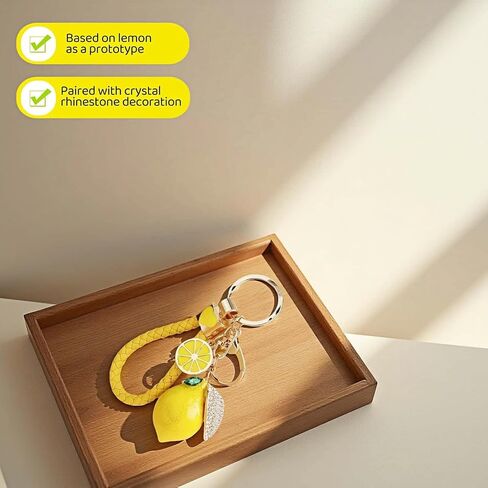 Lemon Keychain with Sparkling Crystals - Durable Alloy Key Ring, Cute Bag Charm for Women Men, Gift-Ready Backpack & Car Key Accessory (Sunshine Yellow) in Saudi Arabia