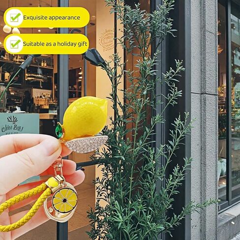 Lemon Keychain with Sparkling Crystals - Durable Alloy Key Ring, Cute Bag Charm for Women Men, Gift-Ready Backpack & Car Key Accessory (Sunshine Yellow) in Saudi Arabia