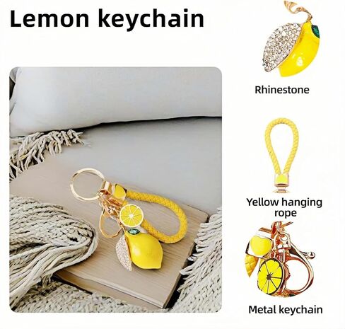 Lemon Keychain with Sparkling Crystals - Durable Alloy Key Ring, Cute Bag Charm for Women Men, Gift-Ready Backpack & Car Key Accessory (Sunshine Yellow) in Saudi Arabia