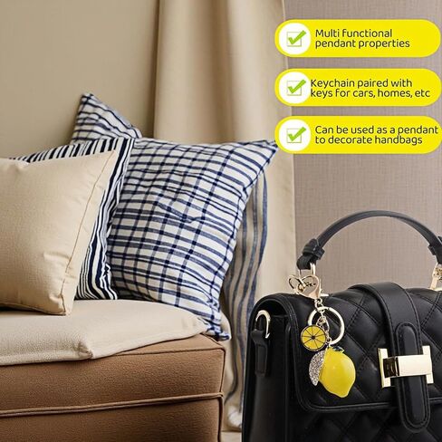 Lemon Keychain with Sparkling Crystals - Durable Alloy Key Ring, Cute Bag Charm for Women Men, Gift-Ready Backpack & Car Key Accessory (Sunshine Yellow) in Saudi Arabia