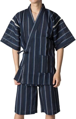 طقم Jinbei Samue الياباني للرجال من Y's Factory - نسيج قطني 100%، أكمام قصيرة وسروال قصير، مقاسات M-4XL in Kuwait