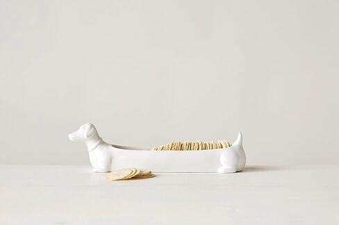 Long White Ceramic Dachshund Cracker Dish in Kuwait