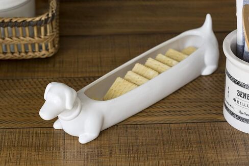 Long White Ceramic Dachshund Cracker Dish in Kuwait