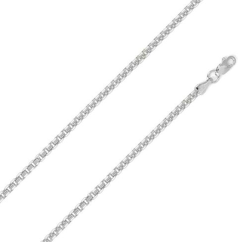 2 mm, 4 mm Sterling Silver Round Box Chain Necklace, Made in Italy in Saudi Arabia