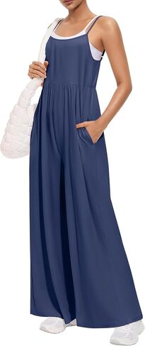 EUYZOU Jumpsuits for Women Casual Loose Fit Summer Outfits Wide Leg Rompers Sleeveless Vacation Trendy One Piece Jumpers in Saudi Arabia