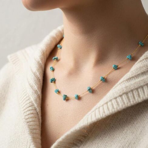 Turquoise Stone Chip Necklace with Gold Plated Link Chain for Women Elegant Minimalist Jewelry Accessory(DG-XL00218-A-1) in Kuwait