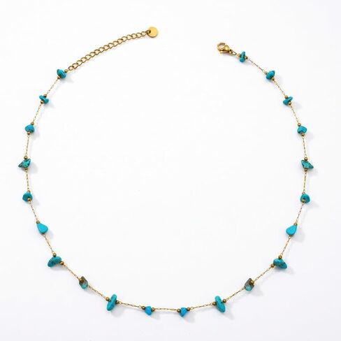 Turquoise Stone Chip Necklace with Gold Plated Link Chain for Women Elegant Minimalist Jewelry Accessory(DG-XL00218-A-1) in Kuwait