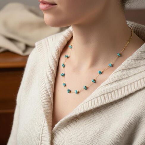 Turquoise Stone Chip Necklace with Gold Plated Link Chain for Women Elegant Minimalist Jewelry Accessory(DG-XL00218-A-1) in Kuwait