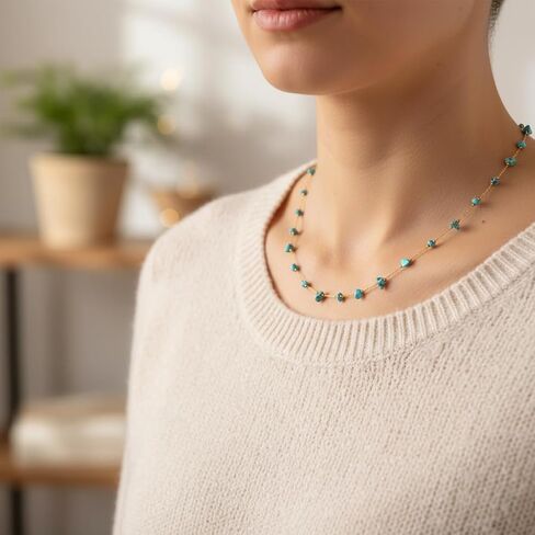 Turquoise Stone Chip Necklace with Gold Plated Link Chain for Women Elegant Minimalist Jewelry Accessory(DG-XL00218-A-1) in Kuwait