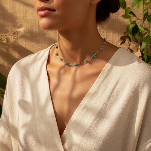Turquoise Stone Chip Necklace with Gold Plated Link Chain for Women Elegant Minimalist Jewelry Accessory(DG-XL00218-A-1) in Kuwait