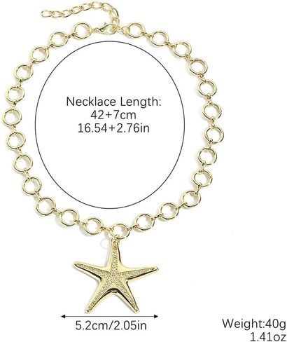 Gold Starfish Necklaces for Women Chunky Big Starfishs Beachy Charm Necklaces Ocean Large Sea Shell Necklace Seashell Beach Vacation Tropical Jewelry in Saudi Arabia