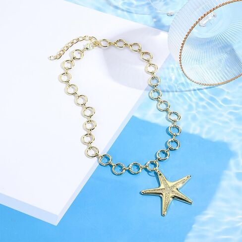 Gold Starfish Necklaces for Women Chunky Big Starfishs Beachy Charm Necklaces Ocean Large Sea Shell Necklace Seashell Beach Vacation Tropical Jewelry in Saudi Arabia