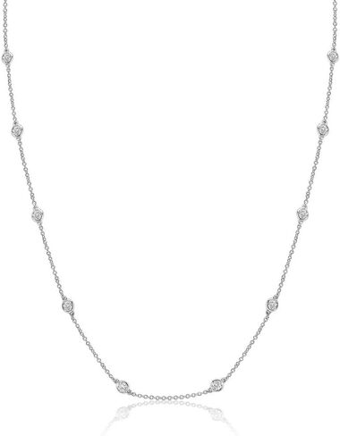 14K White or Yellow Gold Lab Grown Diamond Station Necklace for Women, Bezel Set Round Diamonds Station Chain Necklace, F-G Color VS Clarity Adjustable 16-20 Inch Fine Jewelry (0.50-4.00 CT) in Saudi Arabia
