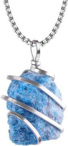 Natural Gemstone Pendant Necklace Wire Wrapped Crystal Chakra Healing Necklaces Steel Chain For Women Men in Saudi Arabia