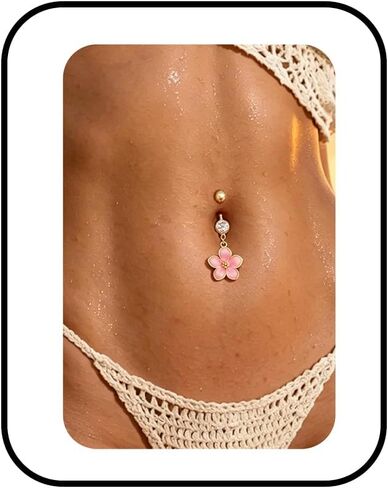 Flower Belly Button Ring for Women 14K Gold Plated Floral Piercing Jewelry Romantic Navel Rings Hypoallergenic Belly Piercing Jewelry Summer Beach Vacation Fashion Jewelry Accessary in Saudi Arabia