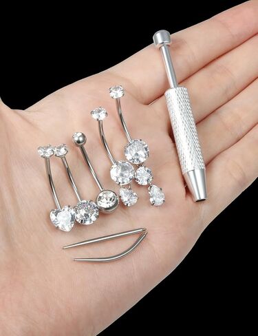 Surgical Stainless Steel Long and Extra Long Bar Belly Button Ring Internal Thread Hypoallergenic 8-14mm 16mm 14 Gauge Navel Rings Cubic Zirconia Buuton Body Piercing Jewelry for Women Men in Saudi Arabia