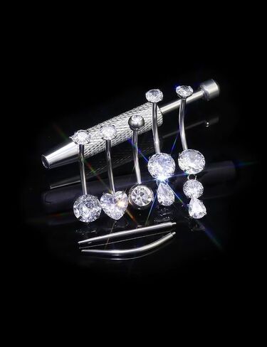 Surgical Stainless Steel Long and Extra Long Bar Belly Button Ring Internal Thread Hypoallergenic 8-14mm 16mm 14 Gauge Navel Rings Cubic Zirconia Buuton Body Piercing Jewelry for Women Men in Saudi Arabia