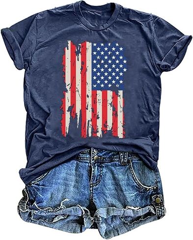 American Flag Patriotic T-Shirt Women 4th of July Shirt USA Flag Stars Stripes Graphic Shirt Summer Casual Tops in Saudi Arabia