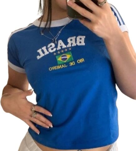 Vintage Graphic Baby Tees for Women Brazil Shirt Y2k Tops Mexico Crop Top Jersey 2000s Summer Going Out Tops in Kuwait