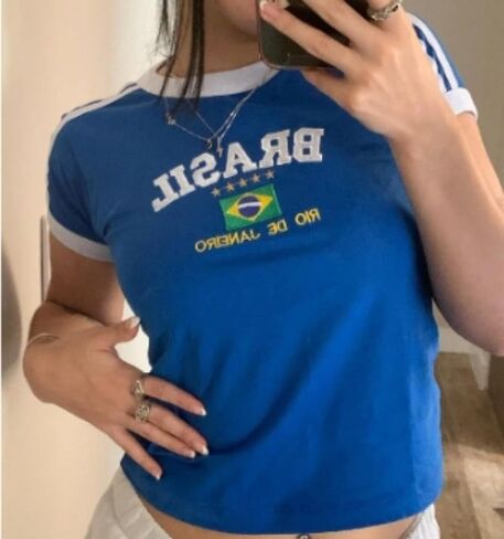 Vintage Graphic Baby Tees for Women Brazil Shirt Y2k Tops Mexico Crop Top Jersey 2000s Summer Going Out Tops in Kuwait