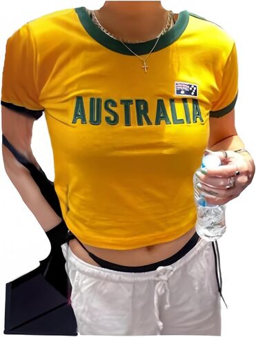 Vintage Graphic Baby Tees for Women Brazil Shirt Y2k Tops Mexico Crop Top Jersey 2000s Summer Going Out Tops in Kuwait