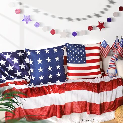 Hongsome 4th of July Throw Pillow Covers 18x18in Set of 4,Patriotic Pillow Case for Independence Day,Memorial Day,Veteran's Day,USA,American Summer Outdoor Red White Blue Decorations in Saudi Arabia