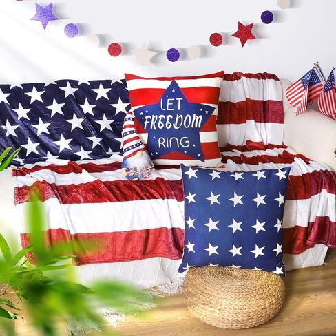 Hongsome 4th of July Throw Pillow Covers 18x18in Set of 4,Patriotic Pillow Case for Independence Day,Memorial Day,Veteran's Day,USA,American Summer Outdoor Red White Blue Decorations in Saudi Arabia