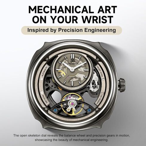 Skeleton Watch for Men with Luminous Dial - 43mm Automatic Mechanical Watch, 5ATM Water Resistant, Silicone Strap - Model 8127 in Saudi Arabia