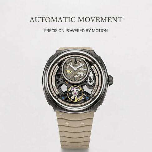 Skeleton Watch for Men with Luminous Dial - 43mm Automatic Mechanical Watch, 5ATM Water Resistant, Silicone Strap - Model 8127 in Saudi Arabia