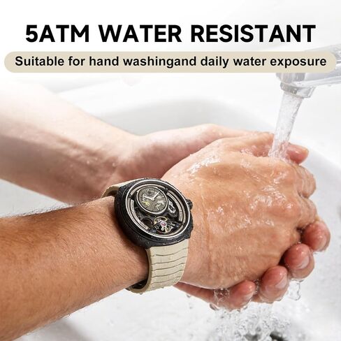 Skeleton Watch for Men with Luminous Dial - 43mm Automatic Mechanical Watch, 5ATM Water Resistant, Silicone Strap - Model 8127 in Saudi Arabia