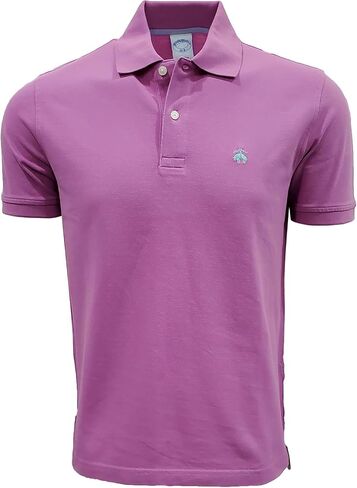 قميص بولو رجالي من Brooks Brothers مقاس نحيف مصنوع من قطن بيكيه بأكمام قصيرة، مقاس كبير، أرجواني/أكوا in Kuwait
