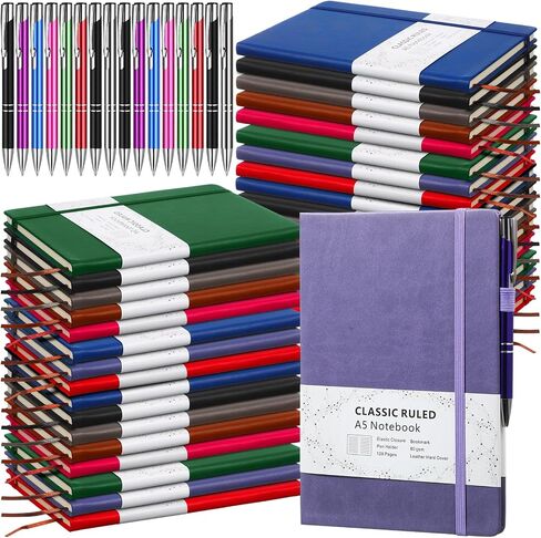 24 Sets A5 Writing Journal Notebook with 24 Pens Hardcover Notebook Classic Ruled Lined Notepads for Work School Office Business Travel, 128 Pages, 8.4 x 5.7 Inch(Black) in Kuwait