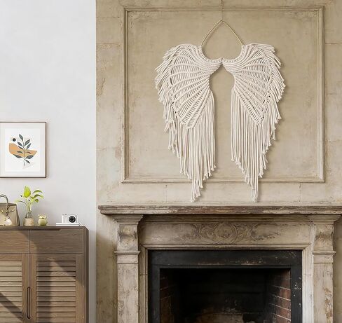 seebemxx Angel Wings Wall Decor, Macrame Wall Hanging Tapestry, Woven Boho Tapestry with Long Tassels, Bohemian Cotton Handmade Home Decor for Wedding, Living Room, Bedroom in Saudi Arabia