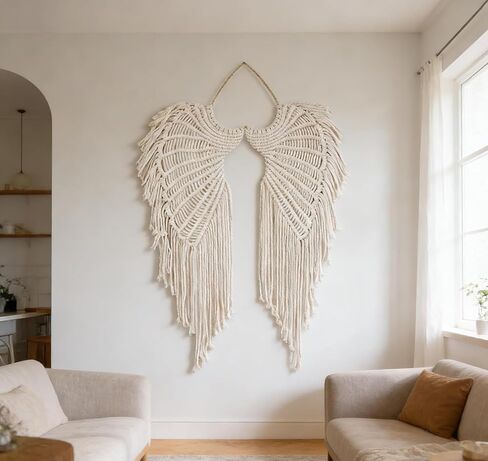 seebemxx Angel Wings Wall Decor, Macrame Wall Hanging Tapestry, Woven Boho Tapestry with Long Tassels, Bohemian Cotton Handmade Home Decor for Wedding, Living Room, Bedroom in Saudi Arabia